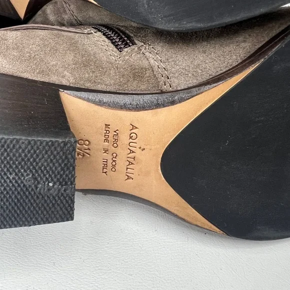 AQUATALIA Made in Italy 🇮🇹 LEATHER Farin Brushed Oil Suede Taupe Booties 8.5M